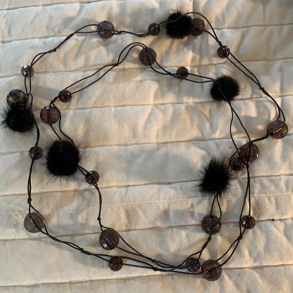 Fur and Crystal long necklace